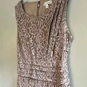 Eva Mendes New York & Company Size 2 Sleeveless Dress Taupe Lace Overlay